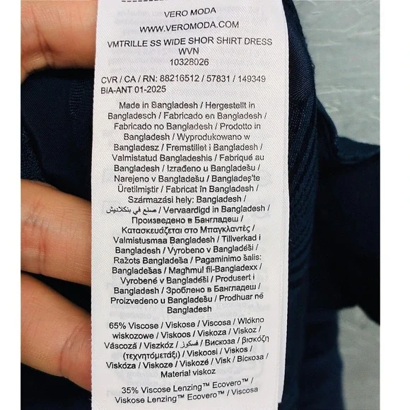 Vero Moda Shirt Dress Women's XL Navy Blue Button Front Casual Summer Mini - Picture 7 of 12